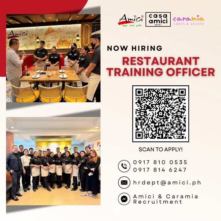 Amici & Caramia — Restaurant Training Officer original recruitment poster