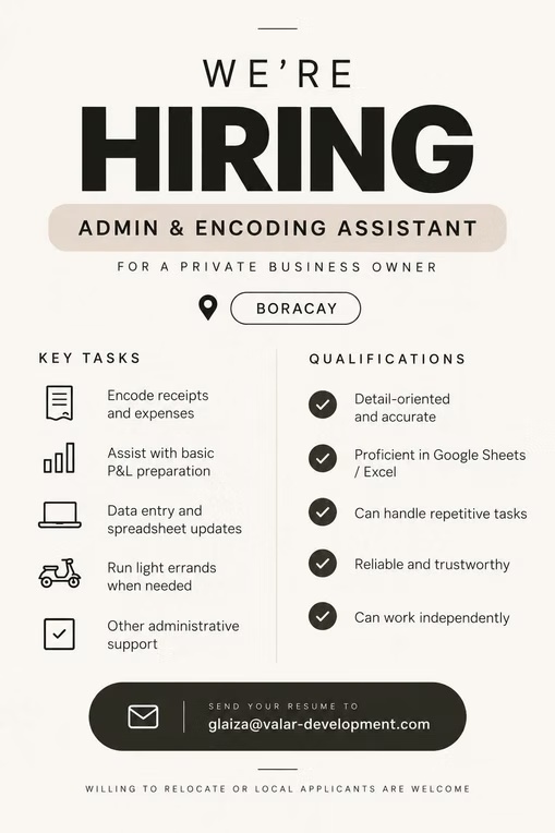 Private Business Owner — Admin & Encoding Assistant original recruitment poster