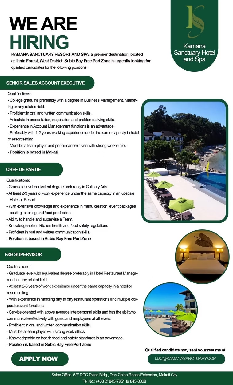 Kamana Sanctuary Resort and Spa — We Are Hiring original recruitment poster