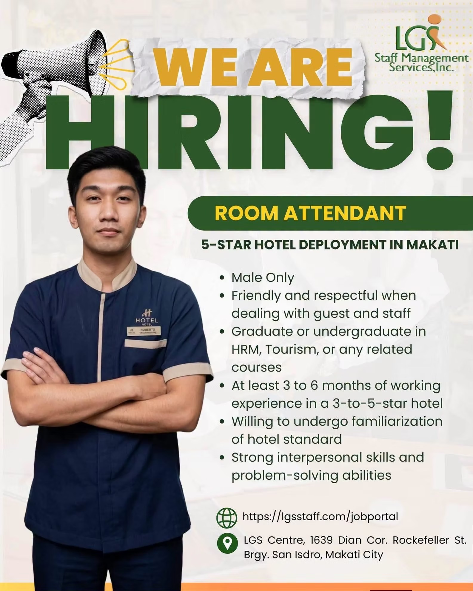 Room Attendant — 5-Star Hotel Deployment in Makati original recruitment poster
