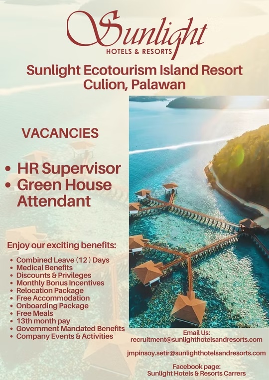 Sunlight Ecotourism Island Resort — Vacancies original recruitment poster
